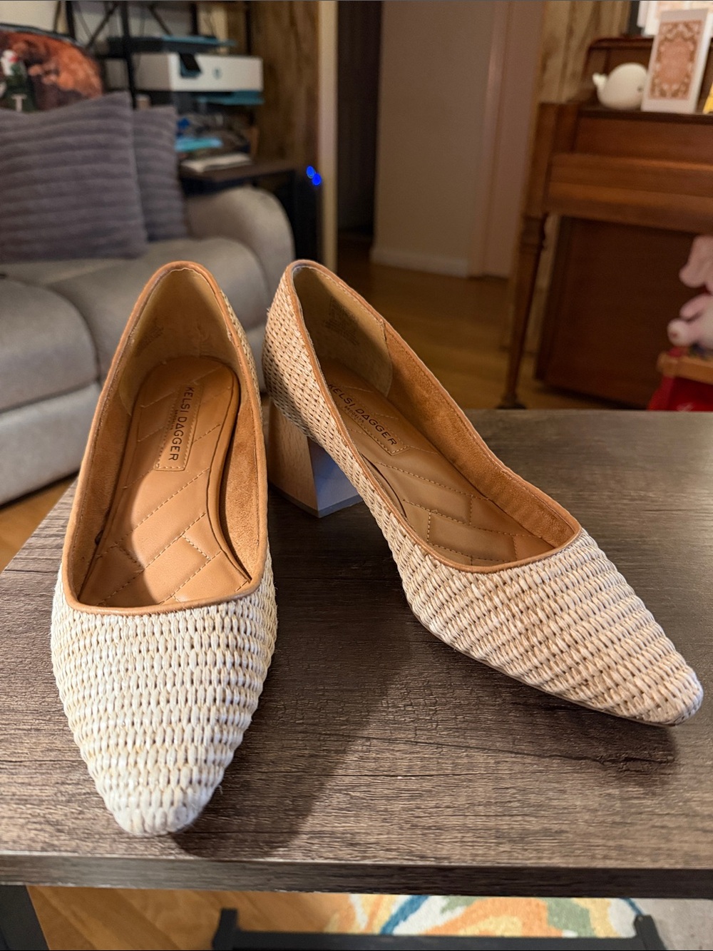 Kelsi Dagger Natural Woven Pointed Toe Pumps